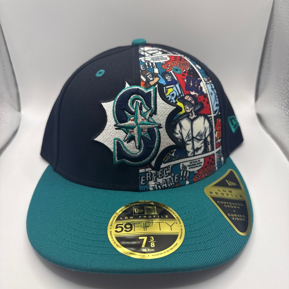 New Era 59FIFTY Seattle Mariners Comic Pop Art Low Profile Fitted Hat 7 3/8 Navy